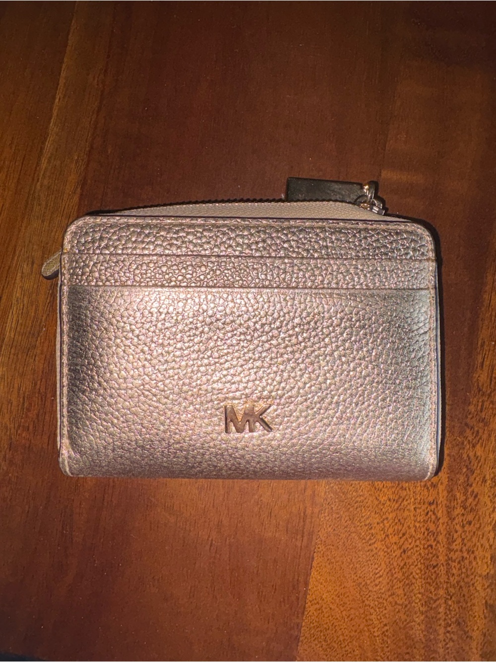 Michael Kors Metallic Rose Gold Pebbled Leather Card Wallet